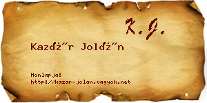 Kazár Jolán névjegykártya